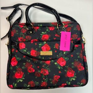 Betsey Johnson Black and Red Floral Laptop Bag